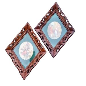15" VINTAGE TURNER Wood frame WALL ROMANTIC DIAMOND SHAPED VICTORIAN art